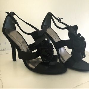 Black Ruffle Strappy Heels